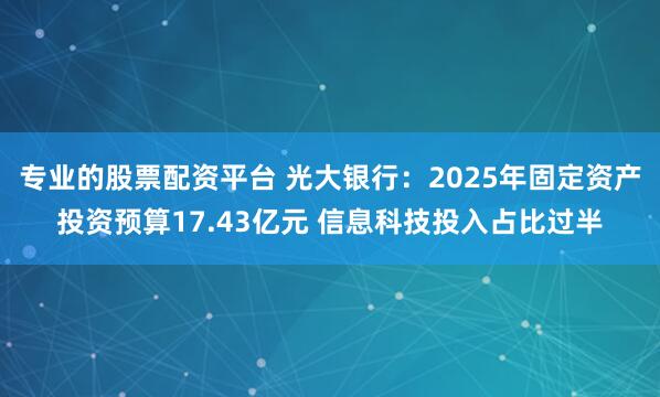 专业的股票配资平台 光大银行：2025年固定资产投资预算17.43亿元 信息科技投入占比过半
