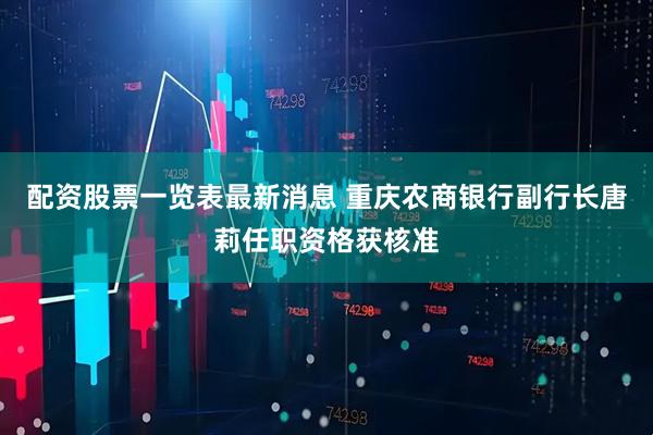配资股票一览表最新消息 重庆农商银行副行长唐莉任职资格获核准